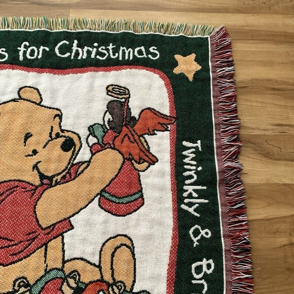 Vintage Disney Winnie Pooh Tapestry Throw Blanket C Is For Christmas 37” x 47” - Picture 5 of 14